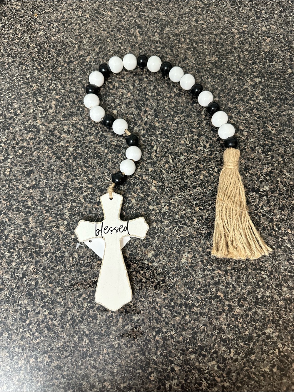 Blessed Distressed Wood Cross With Beads Garland Tiered Tray